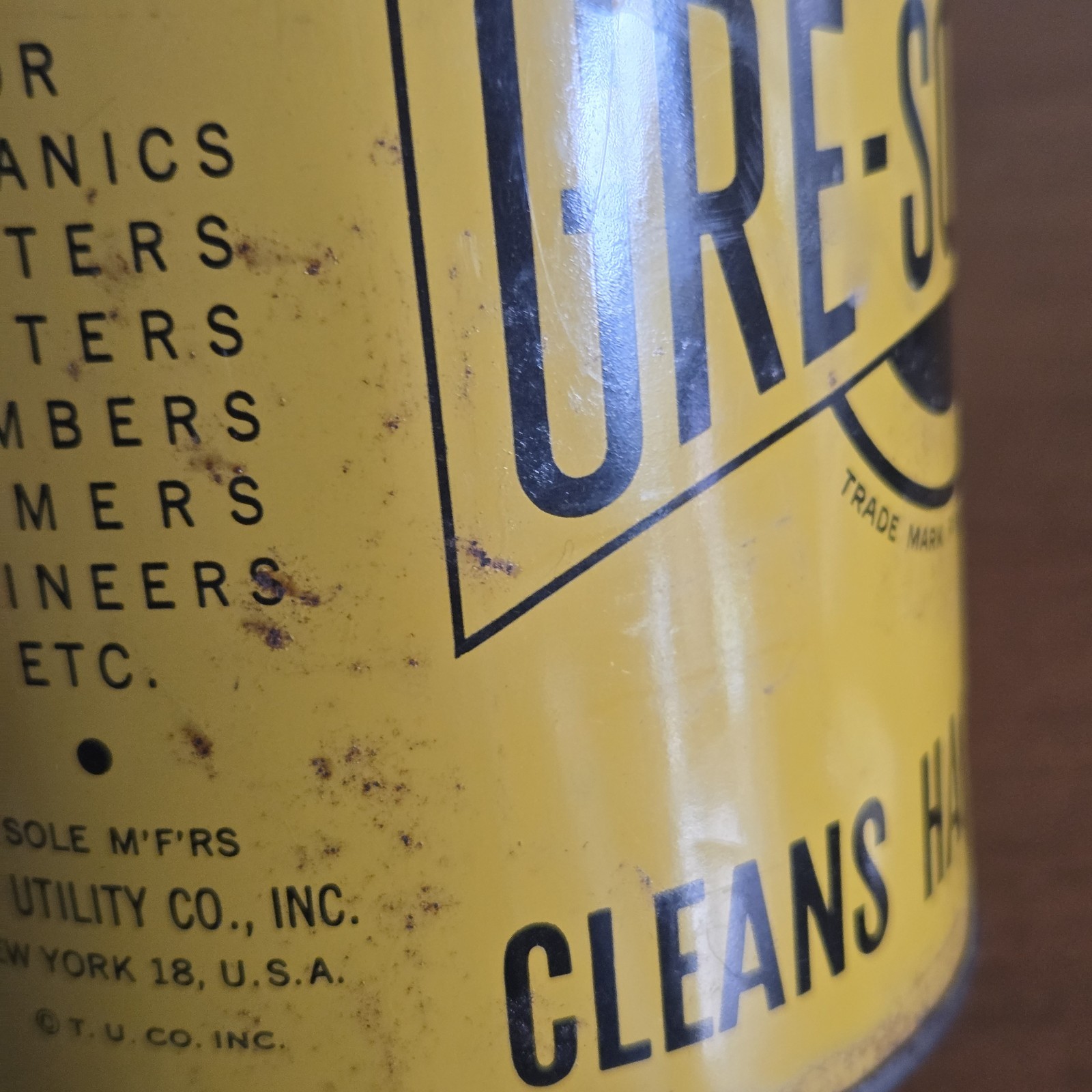 Vintage Art Deco Yellow & Black Gre-Solvent Hand Cleaner 3lb Tin Can 5″ x 4″