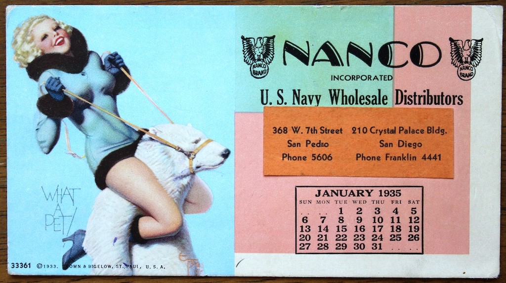 1933 Brown & Bigelow Pinup Ink Blotter What A Pet/Girl Riding Polar Bear 1935/CA