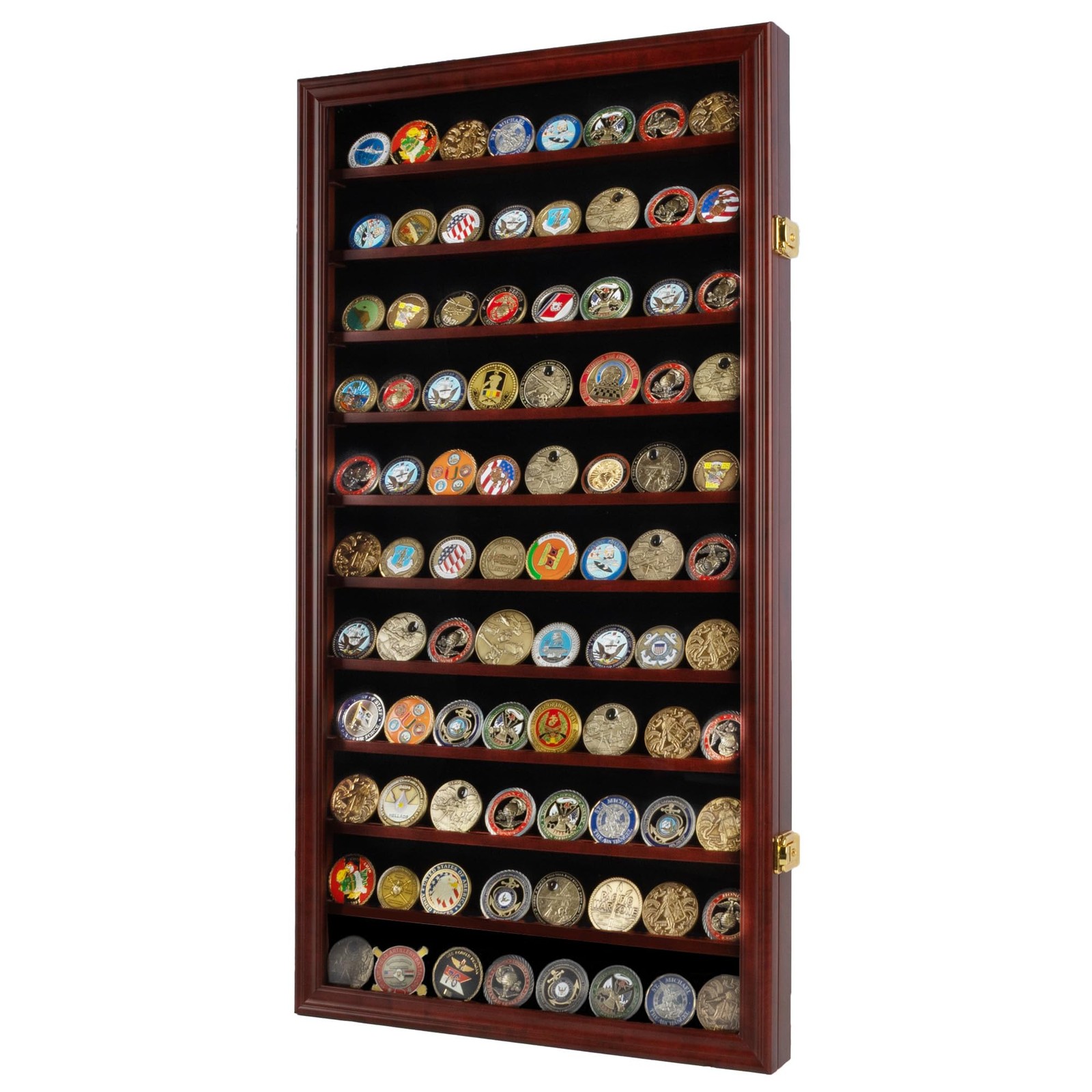 DisplayGifts Military Challenge Coin Display Case Poker Chips Mahogany Finish