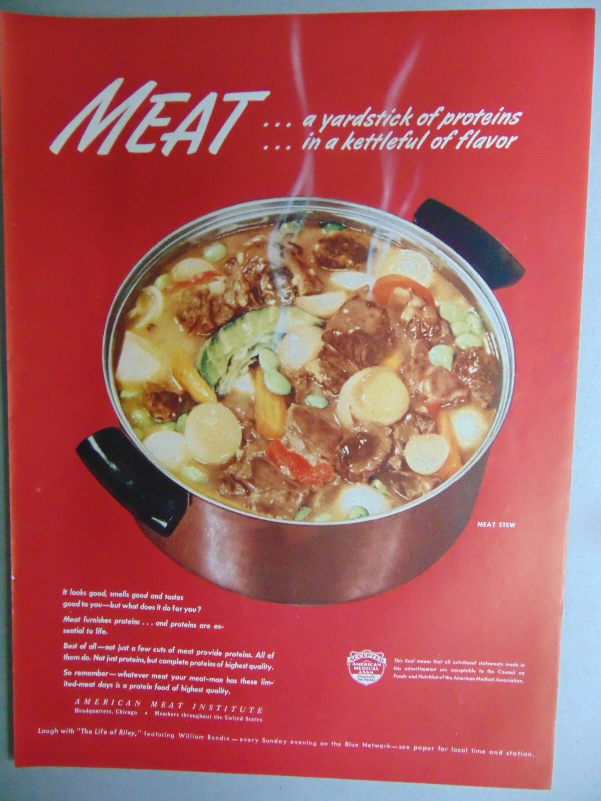 1945 MEAT STEW American Meat Institute vintage art print ad