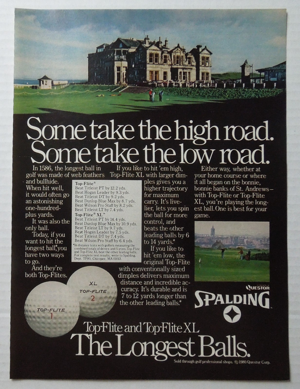 1980 SPALDING Top-Flite XL Golf Balls Magazine Ad – Some Take The High road…
