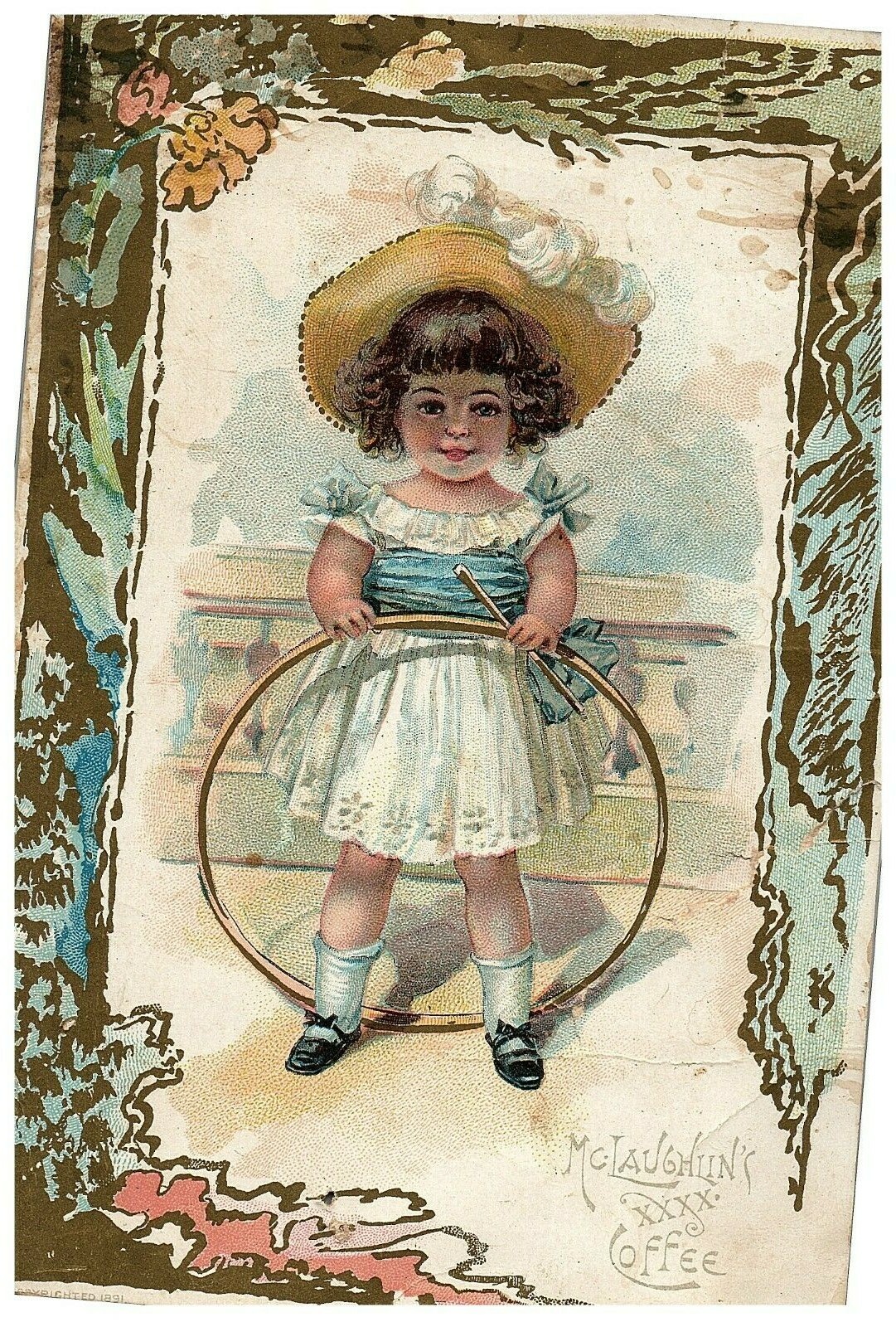 S Coffee Xxxx Card Mclaughlin Trade Little Girl Hoop Ring Vintage Head Bonnet