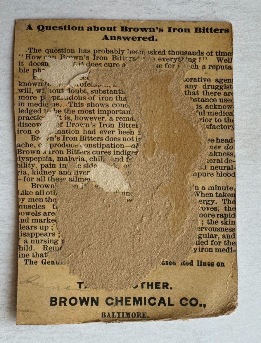 Vintage Victorian Trade Card Brown’s Iron Bitters Baltimore MD puppies dogs boy
