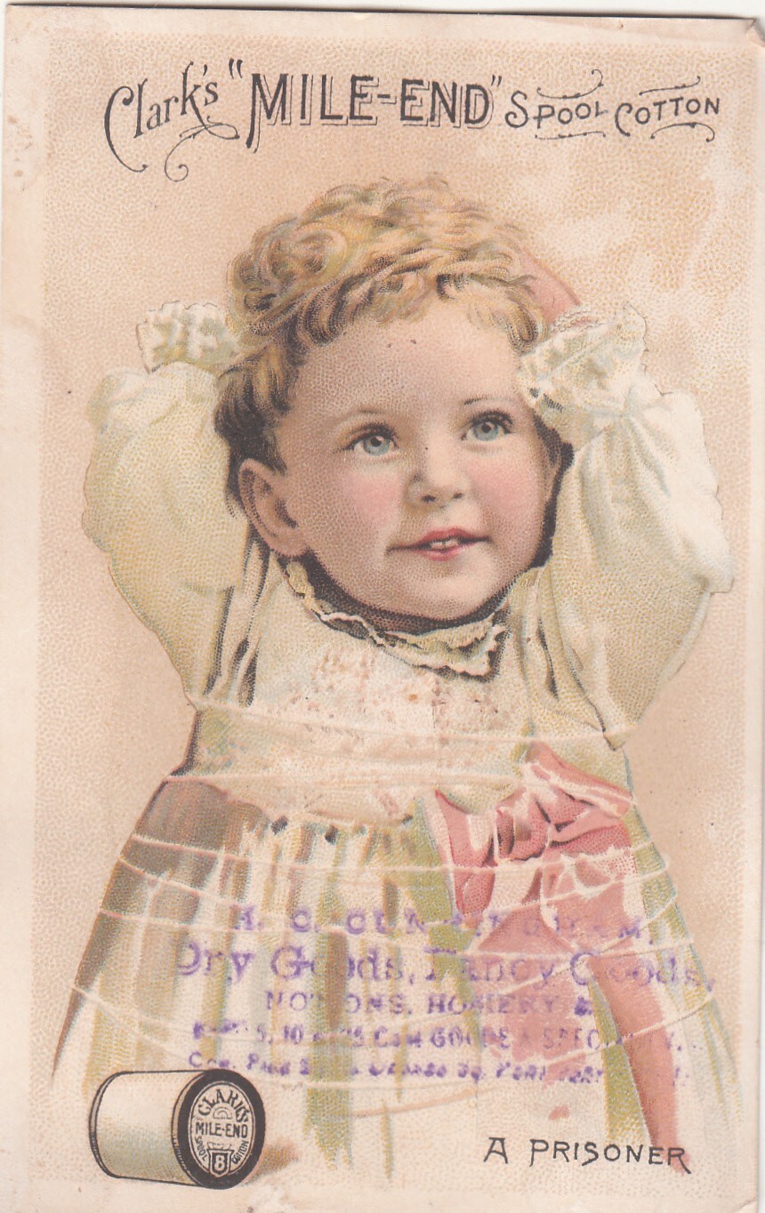 Clark’s Mile End Spool Cotton Thread M C Cunningham PRISONER Vict Card c1880s