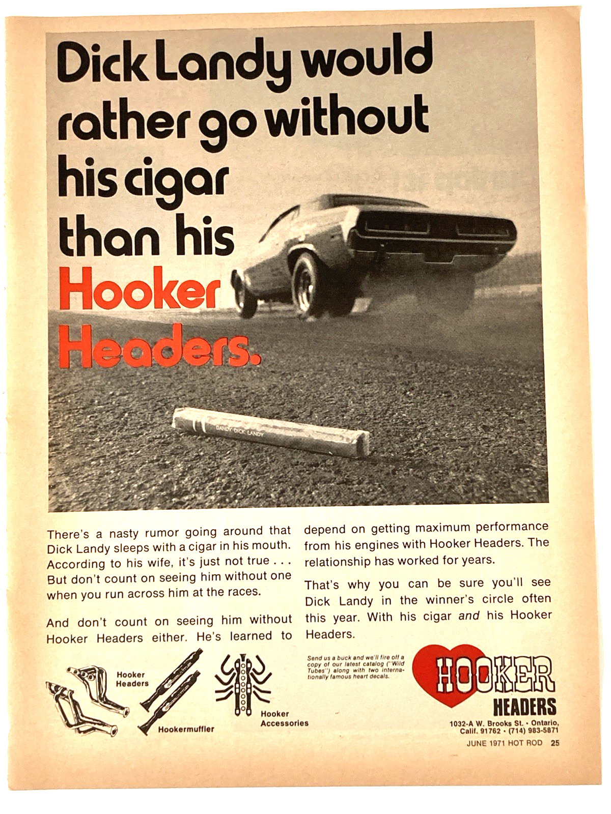 1971 Hooker Headers Print Ad Dick Landy Exhaust Performance Winner’s Circle