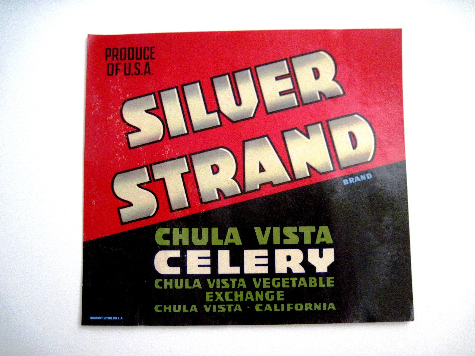 Great Vintage “Silver Strand Chula Vista Celery” Label w/ Green, Red & Black *