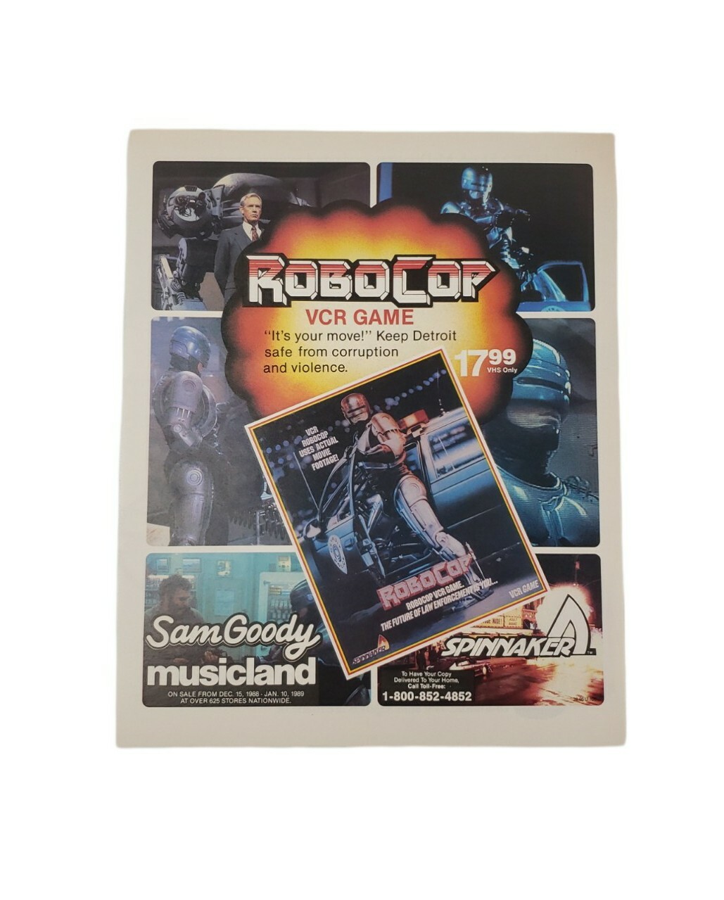 1989 ROBOCOP VCR GAME PRINT AD Original Vintage Full Color Sam Goody