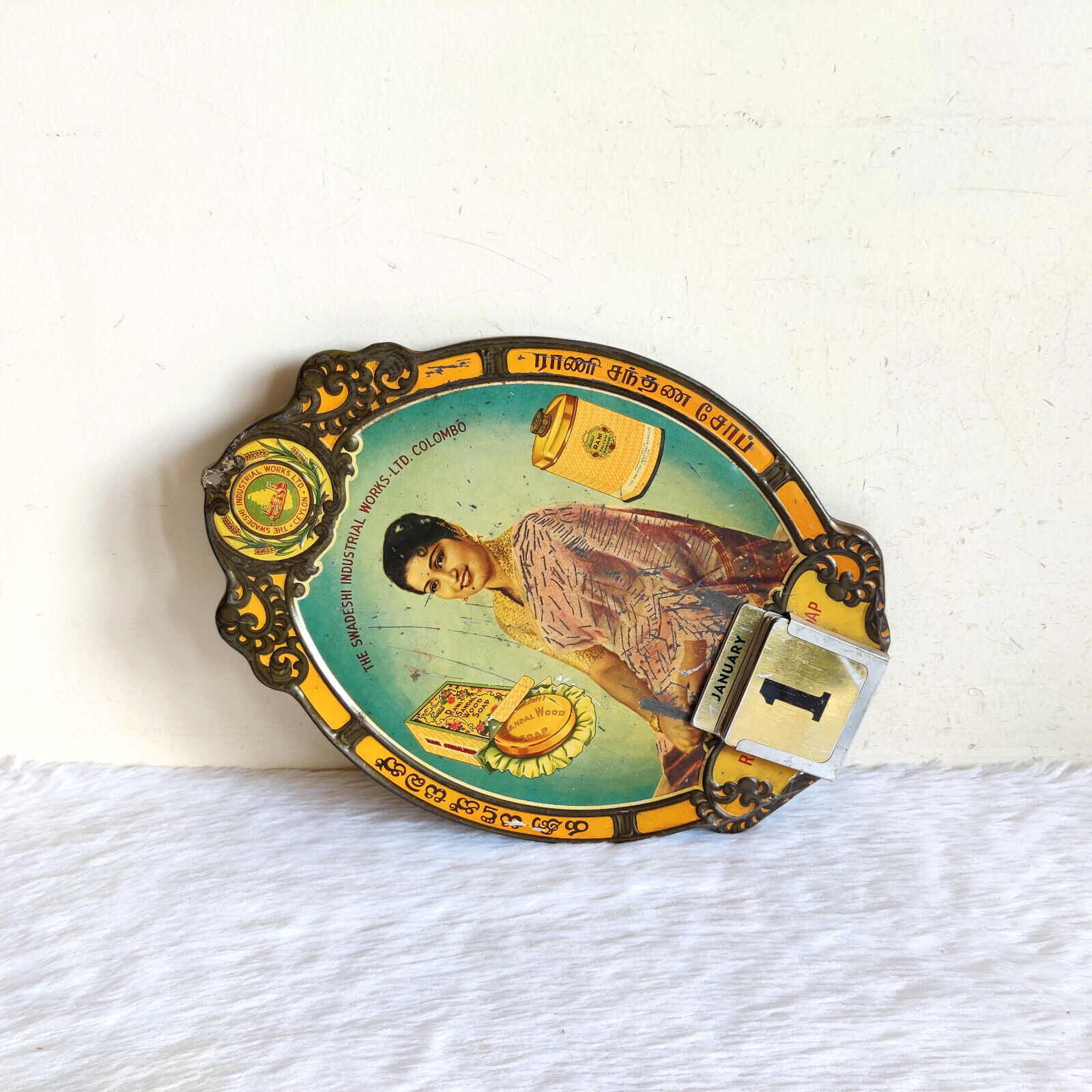 1940s Vintage The Swadeshi Industrial Works Rani Soap Advertising Tin Sign TI459