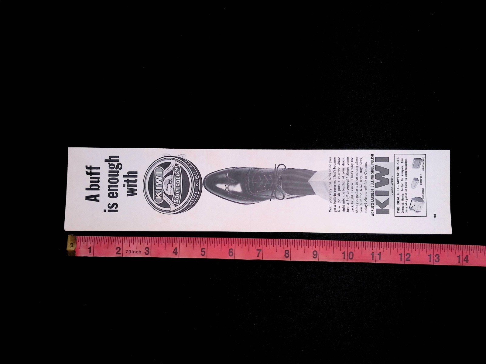 Kiwi Boot Polish Vintage Print Ad Dress Shoe A Buff is Enough LIFE Dec 13 1963