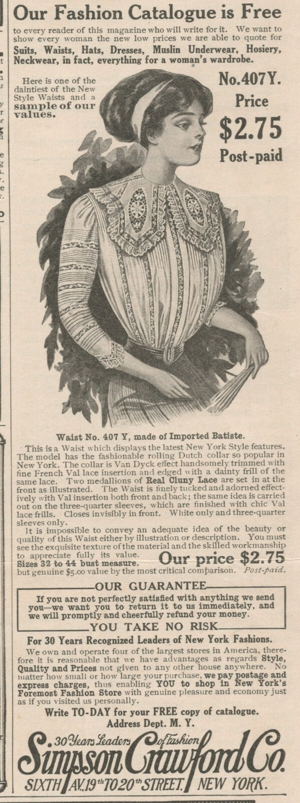 Simpson Crawford Corset 1909 Woman Waist New York Vintage Print Ad