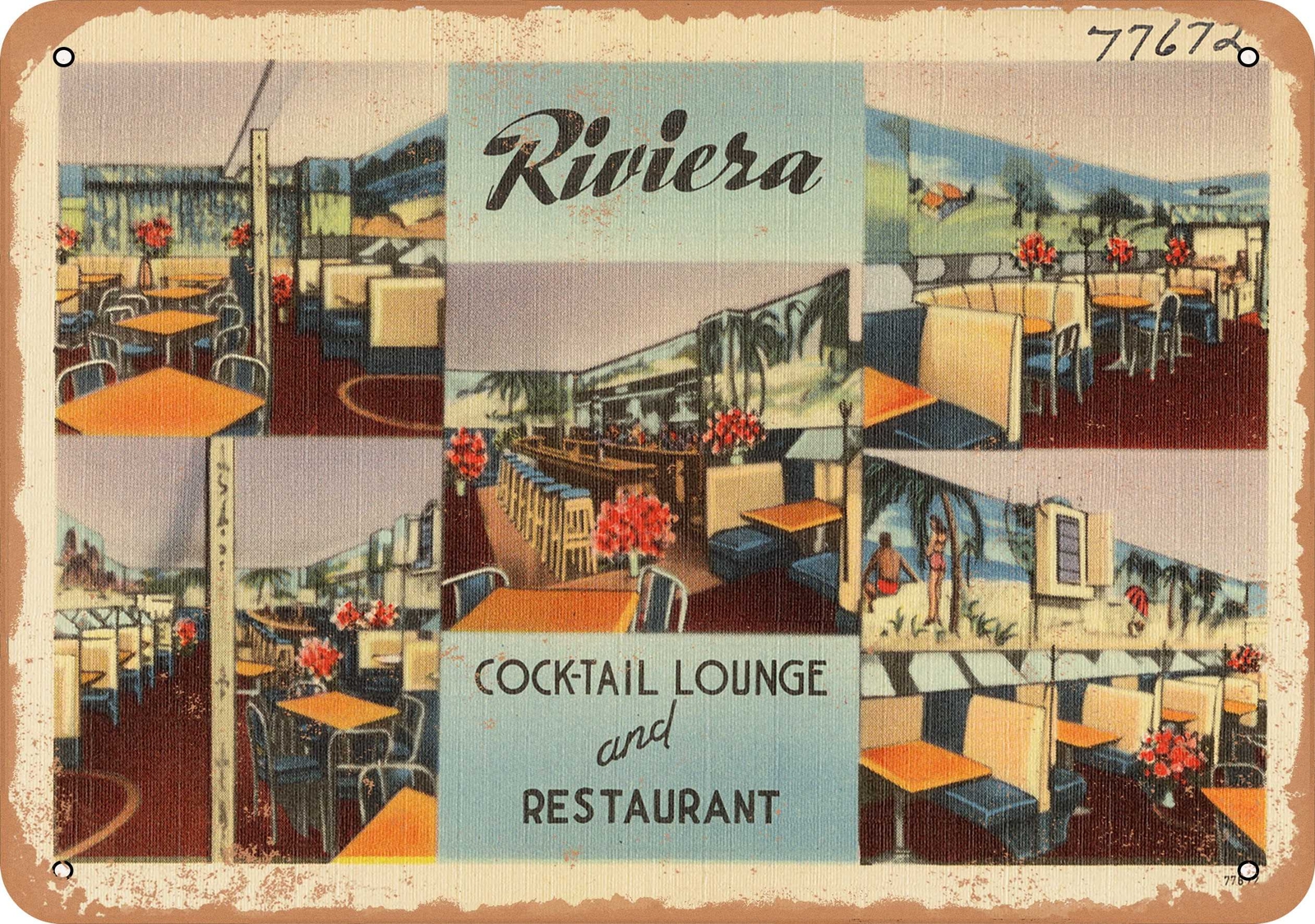 Metal Sign – Ohio Postcard – Riviera, cock-tail lounge and restaurant