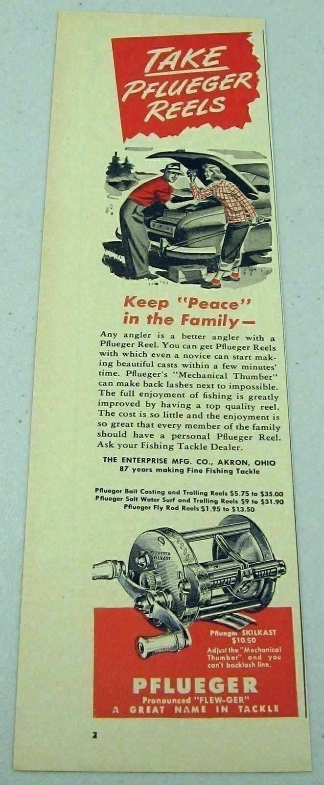 1951 Print Ad Pflueger Skilkast Fishing Reels Enterprise Akron,Ohio