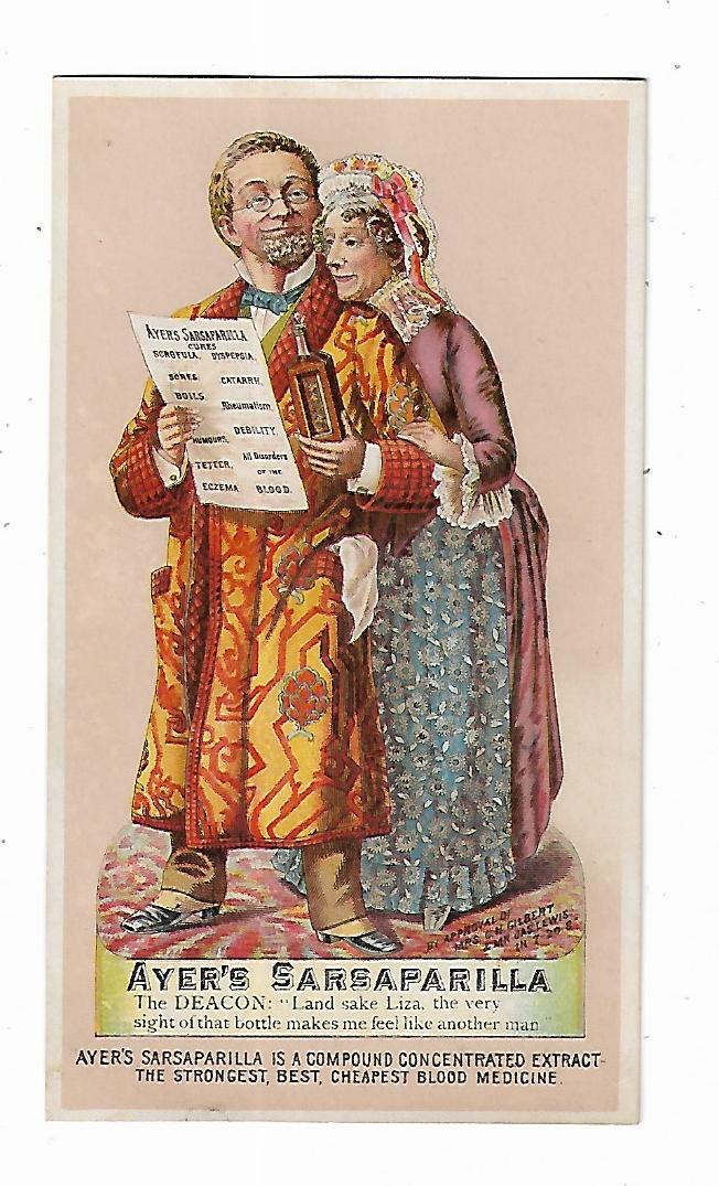 Old Quack Medicine Trade Card Ayer’s Sarsaparilla Dr JC Ayer Lowell MA DEACON