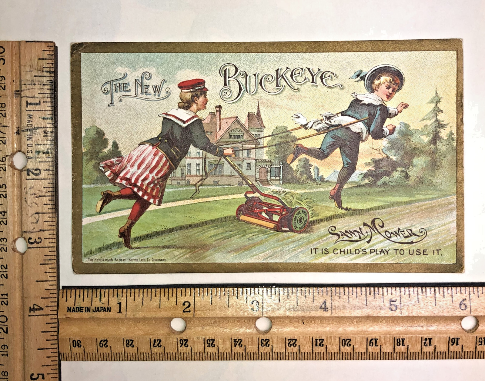 Antique Victorian Trade Card New Buckeye Lawn Mower P.P. Mast Philadelphia PA