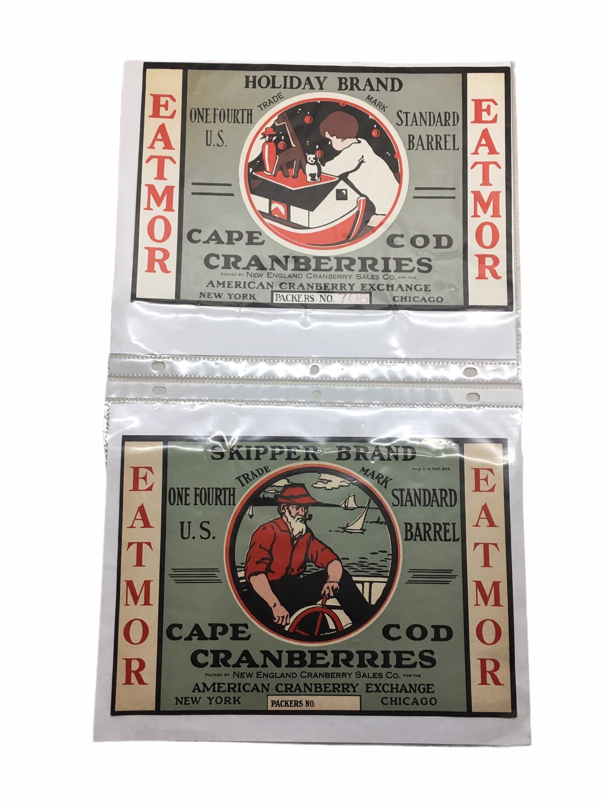 Holiday Skipper Brand Eatmor Cape Cod Cranberries American Cranberry Vtg Labels