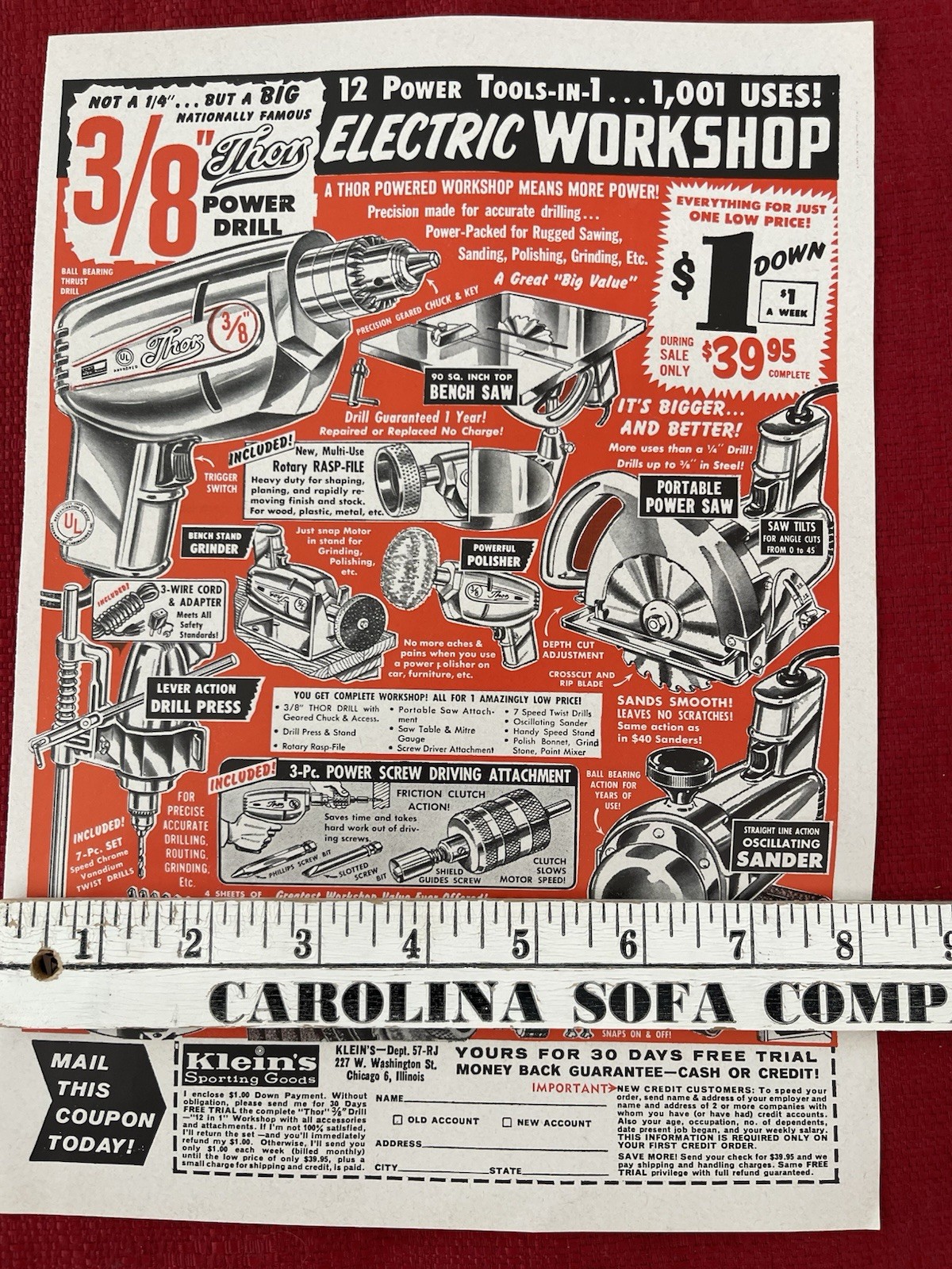 Vintage 1962 Print Ad Klein’s Sporting Goods Electric Workshop Advertisement