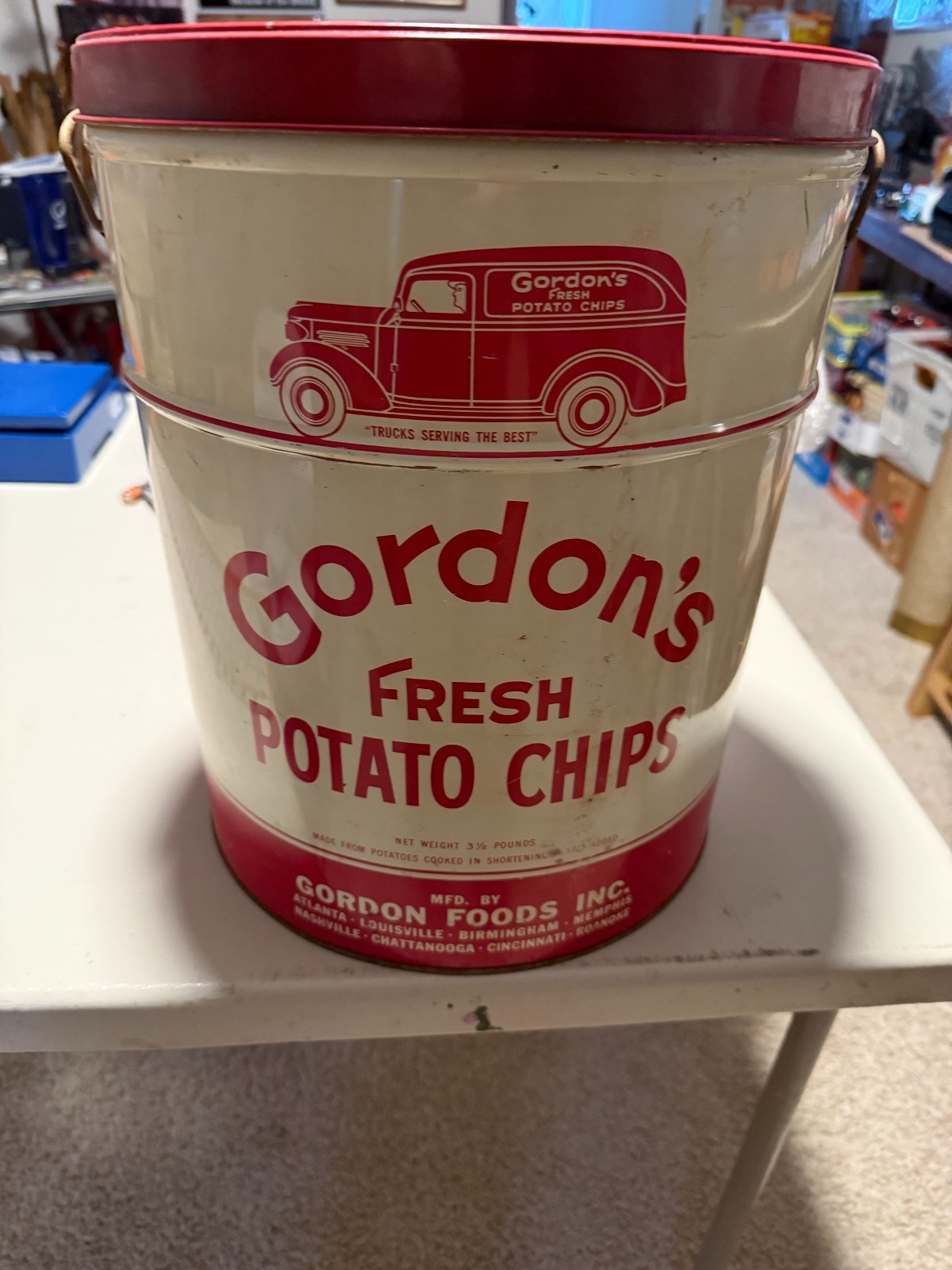 Vintage3 1/2 Pounds Gordon’s Fresh Potato Chips Tin Can With Lid