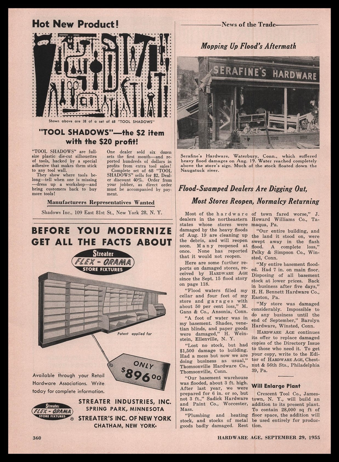 1955 Seafine’s Hardware Store Flood Photo Waterbury Connecticut Article Print Ad