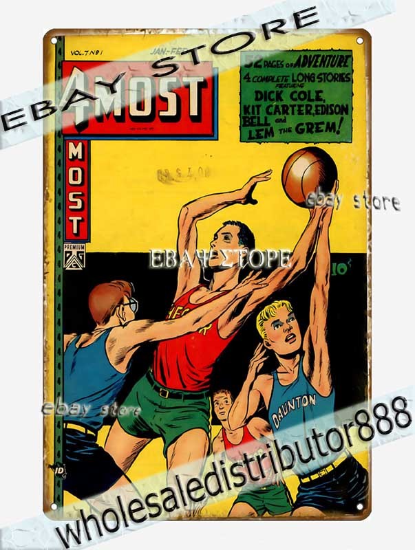 1940s Four Most Basketball Sports Comic Tin Sign decorative accents