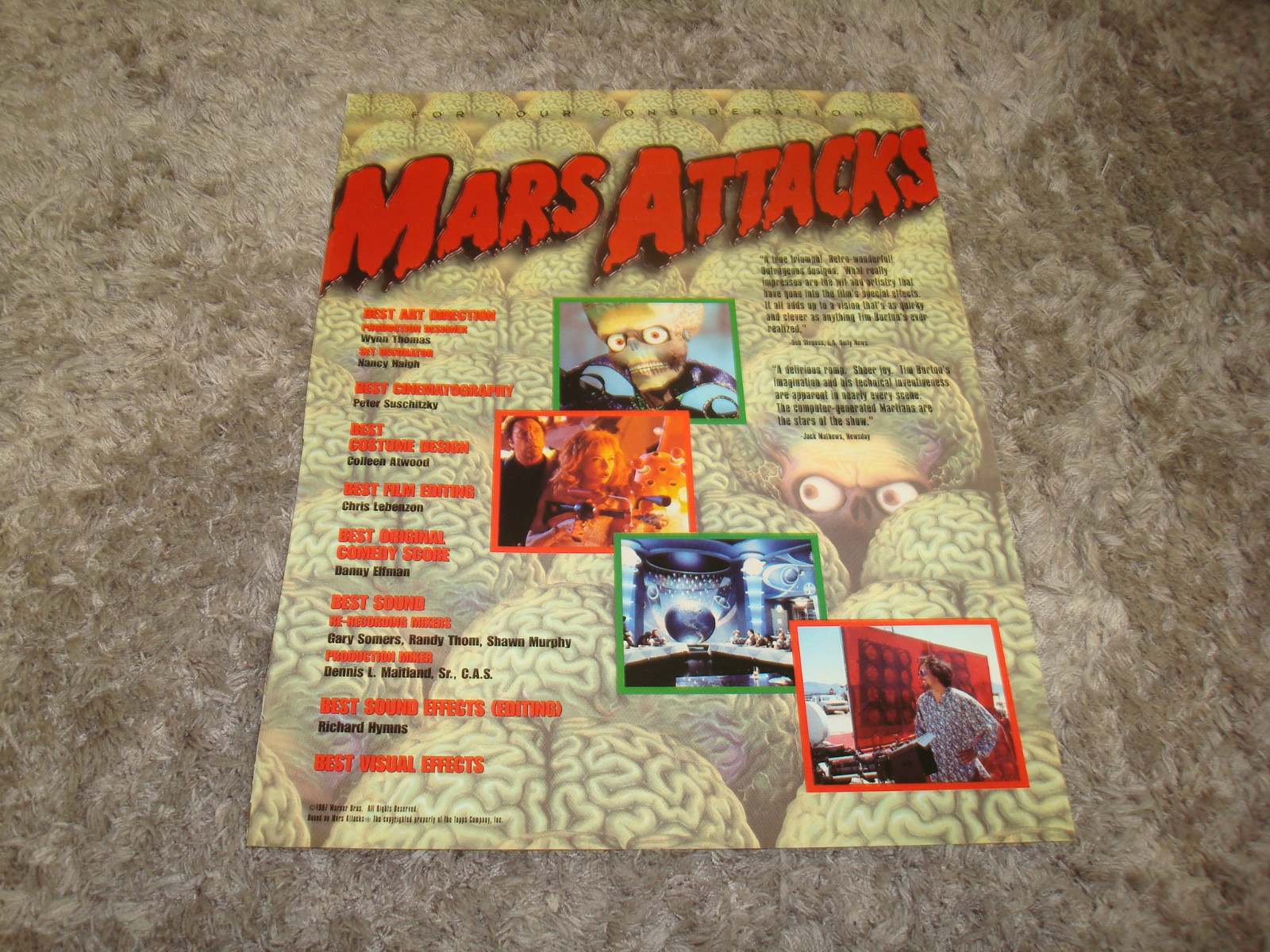 MARS ATTACK! 1996 Oscar ad Tom Jones, TIm Burton & THE WAR AT HOME Kathy Bates