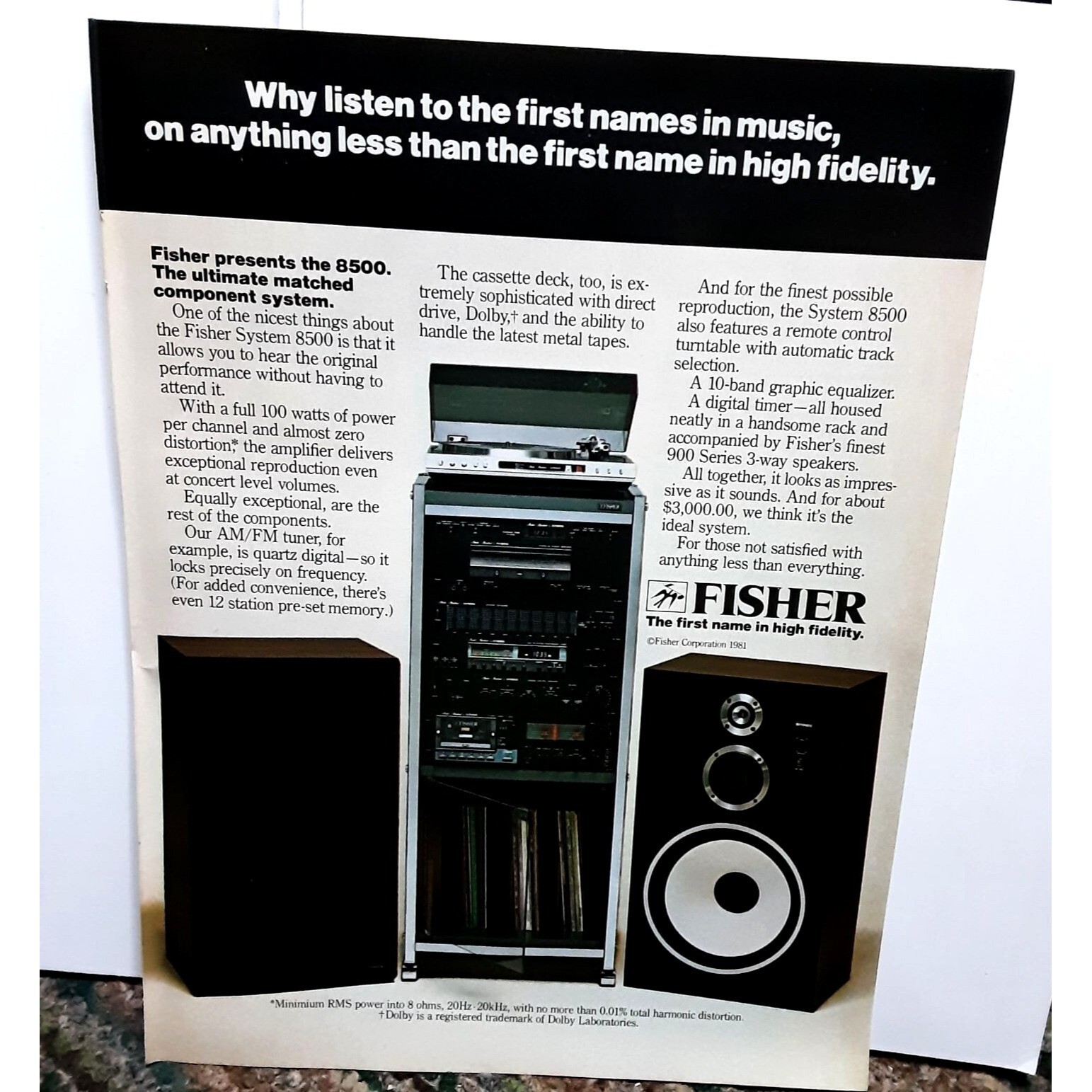 1982 Fisher Home Stereo First Name High Fidelity Vintage Print Ad Original 80s