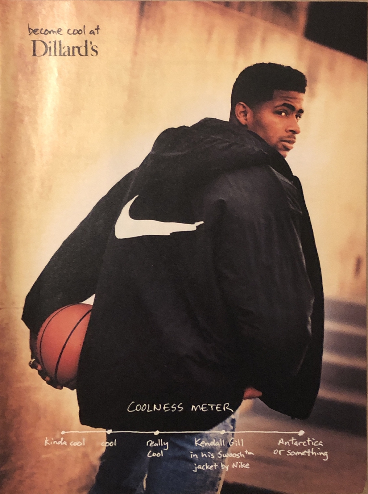 1993 Kendall Gill Nike Swoosh Jacket PRINT AD Dillard’s VTG 1990s Coolness