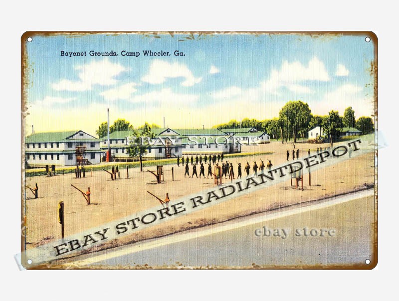 tin sign 1930s-40s Bayonet grounds Camp Wheeler Georgia contemporary decor