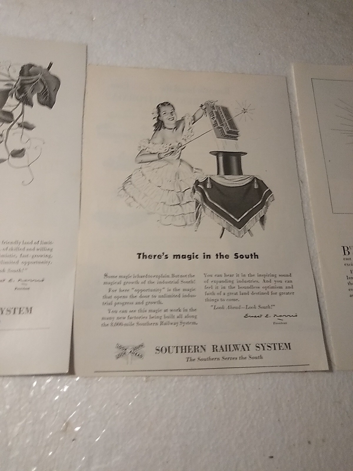 3 x Southern Railway System Print Advertisemnts 1950s Theres Magic In The South