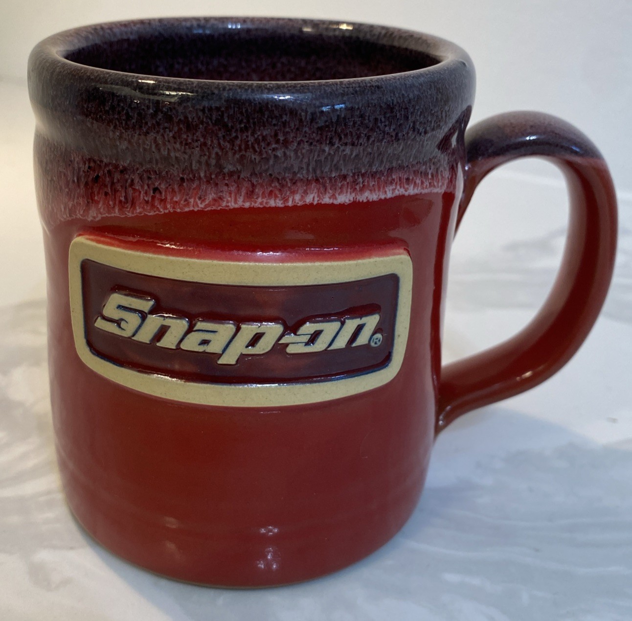 New SNAP-ON TOOLS Handmade DENEEN POTTERY USA Red Drip Glaze Coffee Cup, 2023