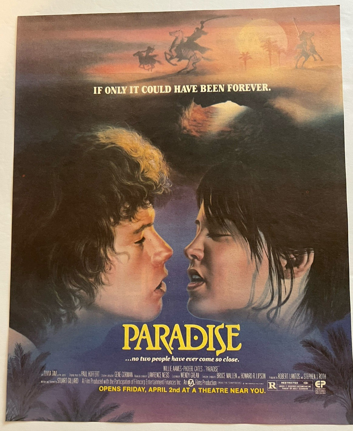 Vtg 1980s AD Paradise Movie, Phoebie Cates, Willie Aames, 80s Teen Movie