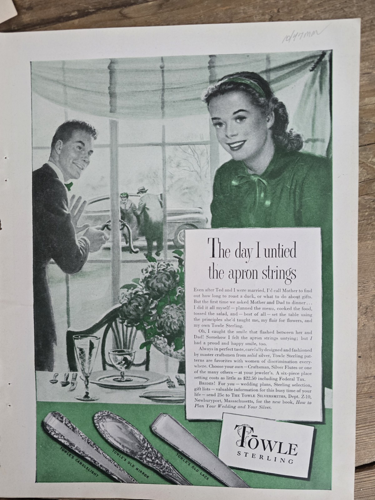 1947 Towle Sterling Silver Old Lace Mirror Candlelight Patterns Vintage ad