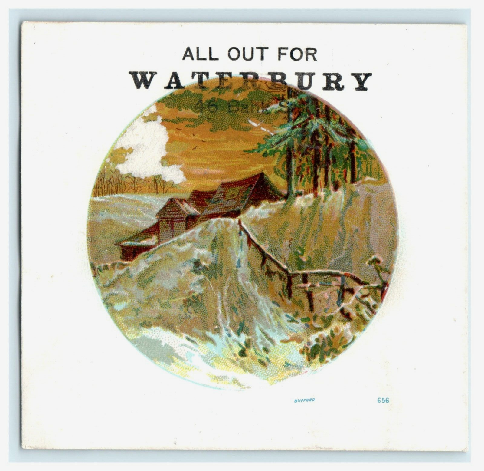 J.A. Godfrey & Co. Waterbury CT Clothing Cabin Mountain Scene – Damaged