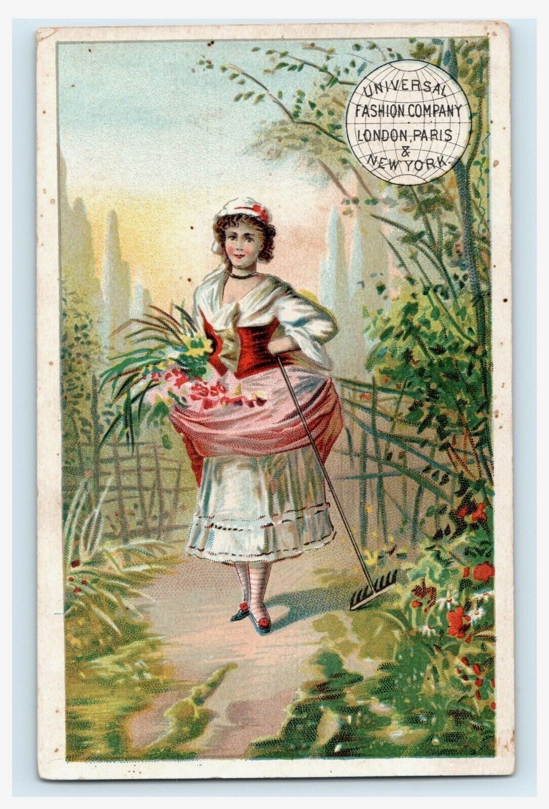 Universal Fashion Company Colorful Woman In Garden Floral G. Walton Abrams NY