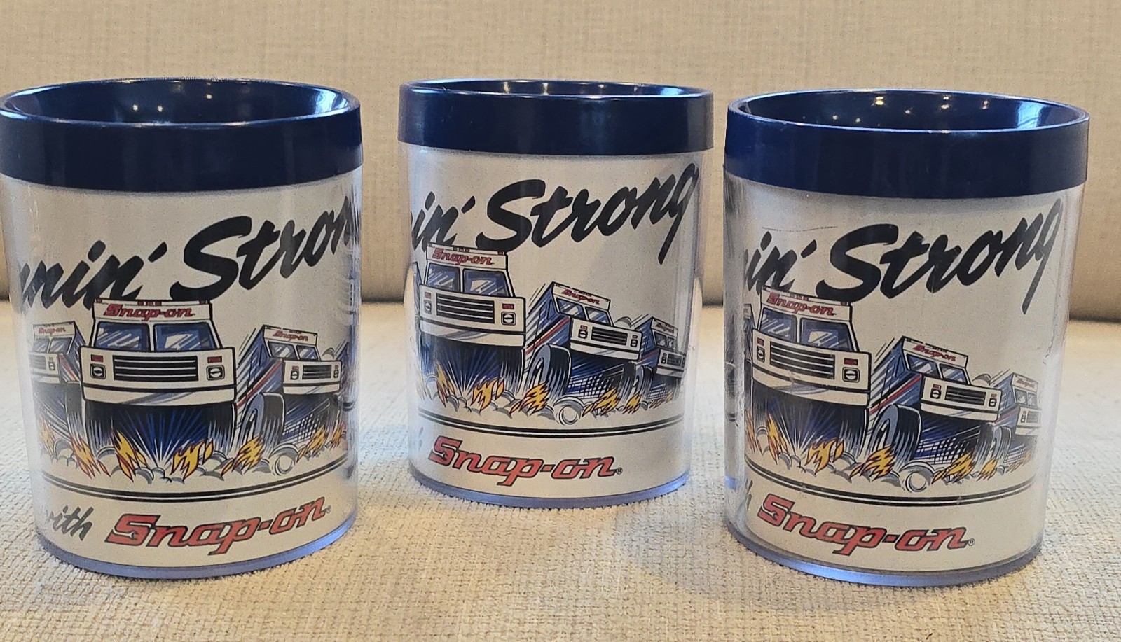 3 New Vintage 1987 Snap On Tools Runnin Strong Advertising Thermos Mugs USA