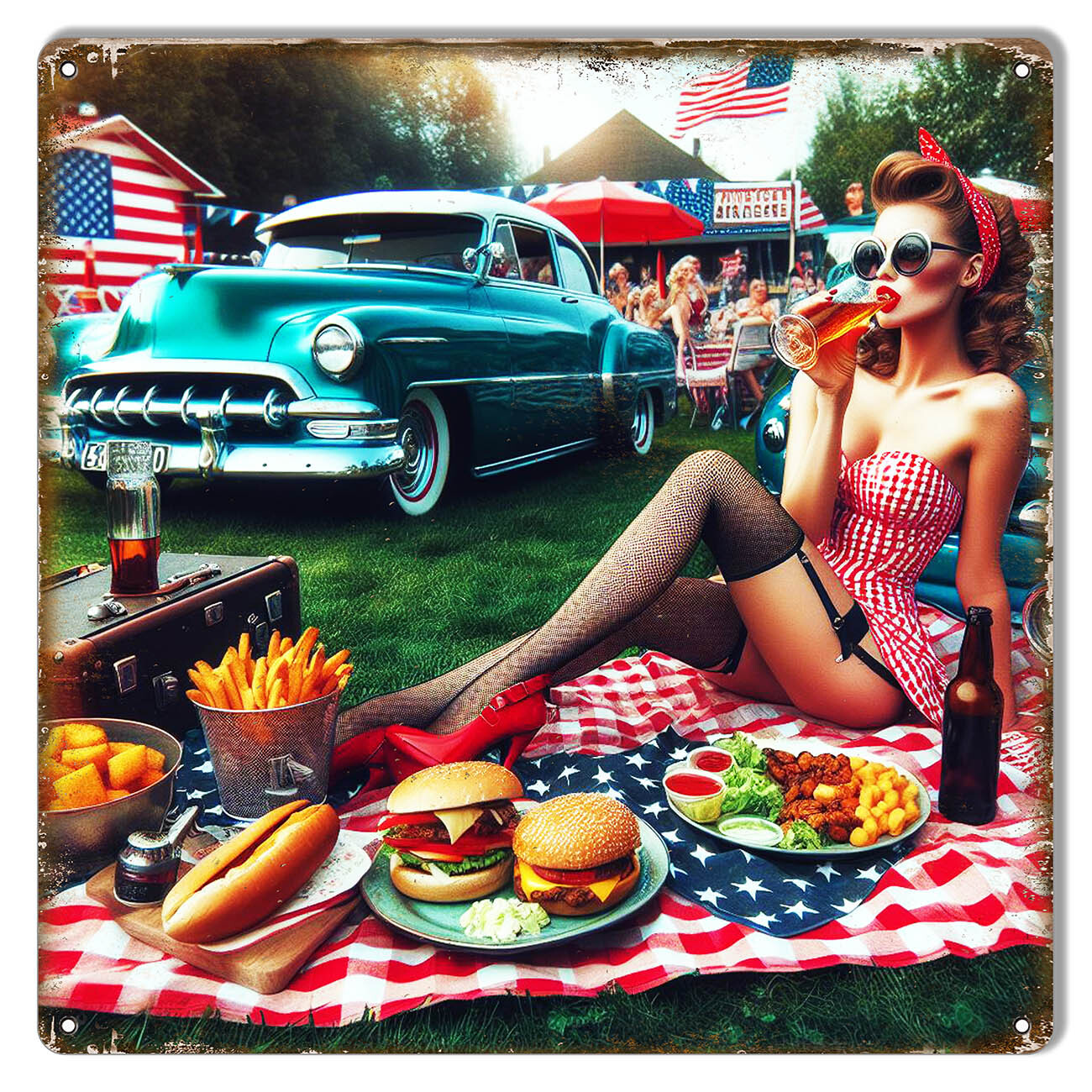 Pin Up Picnic 12×12 Metal Sign