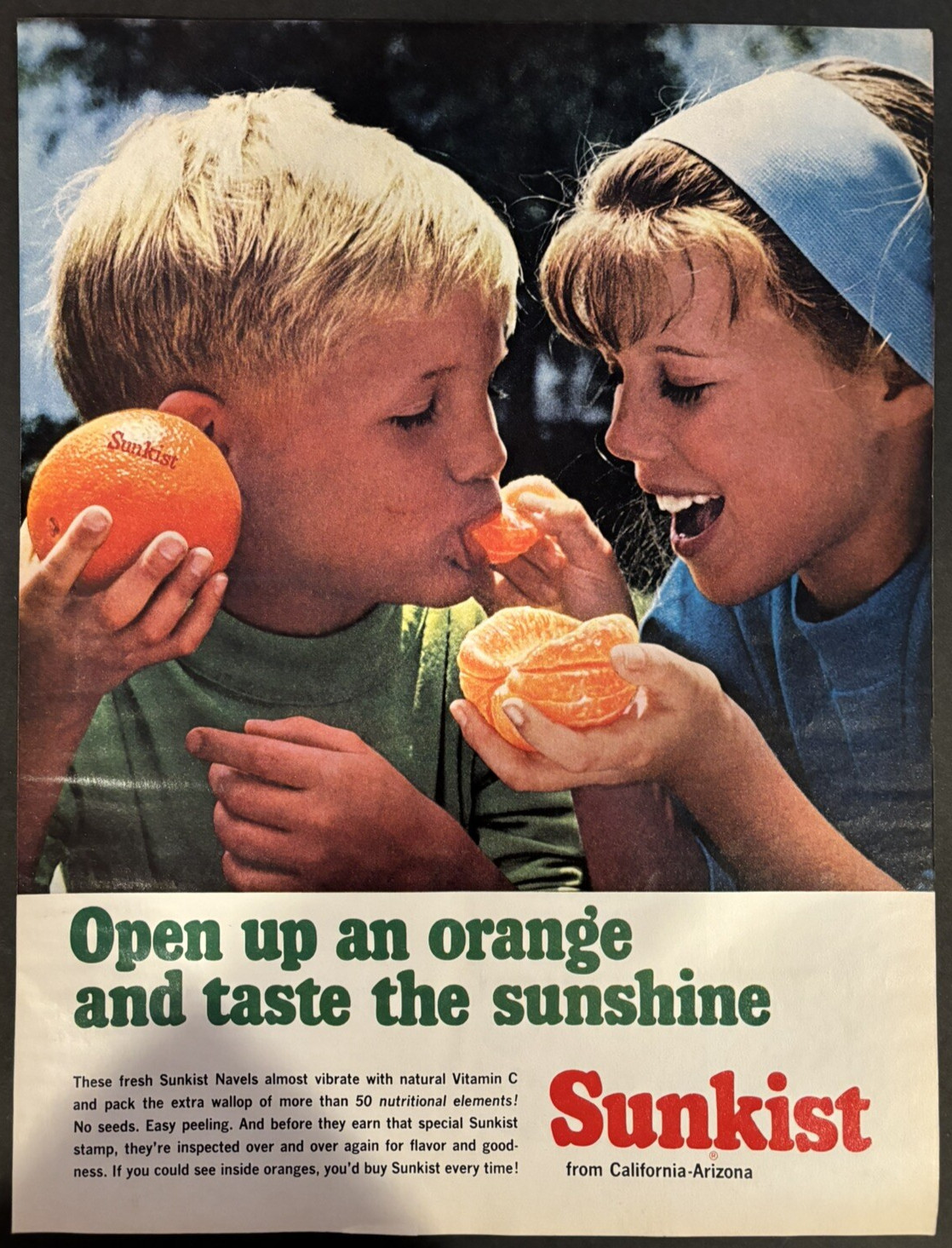 Vtg 1960s AD, Sunkist Navel Orange from California-Arizona