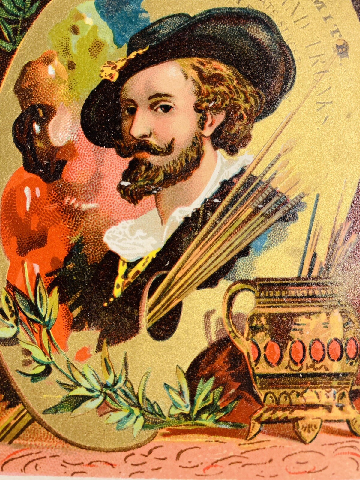 Victorian Trade Card Artist Palette Rochester NY 1880’s AV Smith Harness Trunks