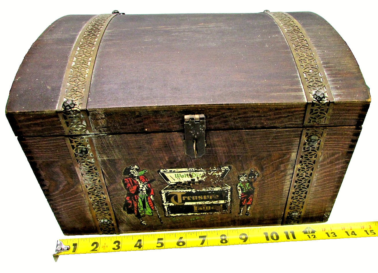 1950s Disney Store DISPLAY PROP Treasure Island Wood Chest Dovetailed Decal VTG