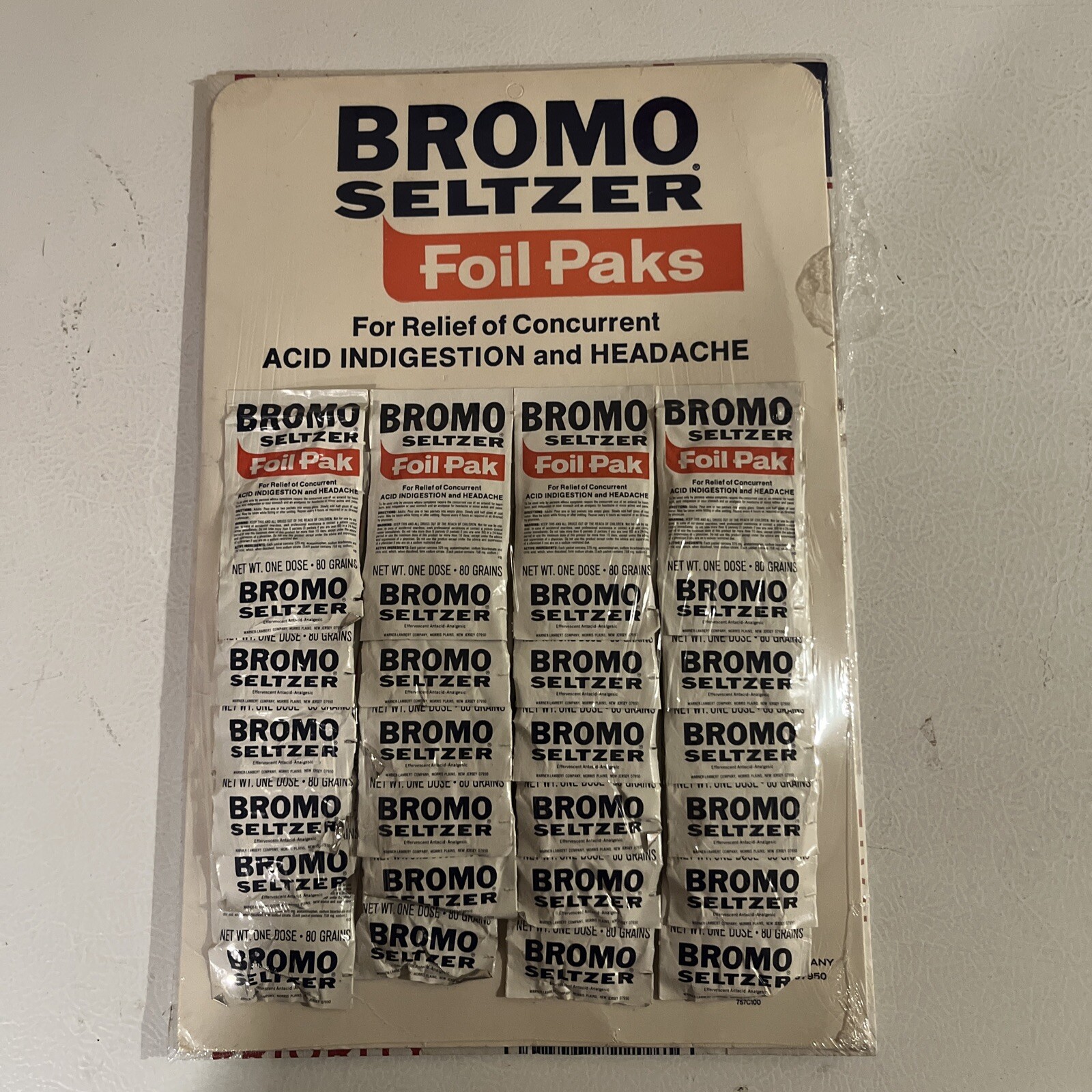Vintage Bromo Seltzer (24) Tablets Pharmacy Foil Packs Counter Display NOS Stock