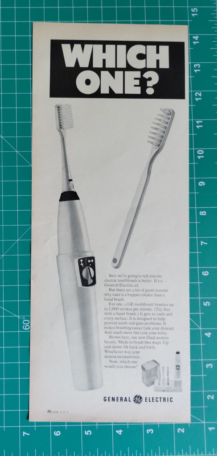 Vintage Ad Which One General Electric Toothbrush 2500 Strokes Per Minute