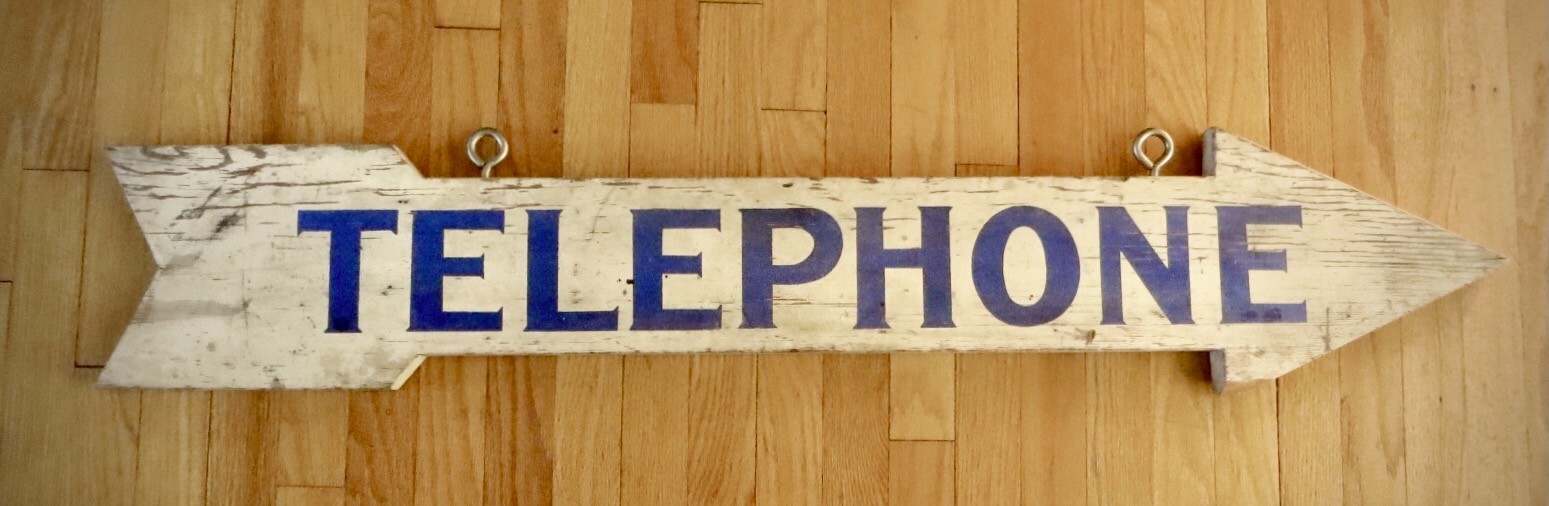 Vintage Hand Made 4′ Wood Arrow Sign Says “Telephone” / 2 Sided / Ready to Hang