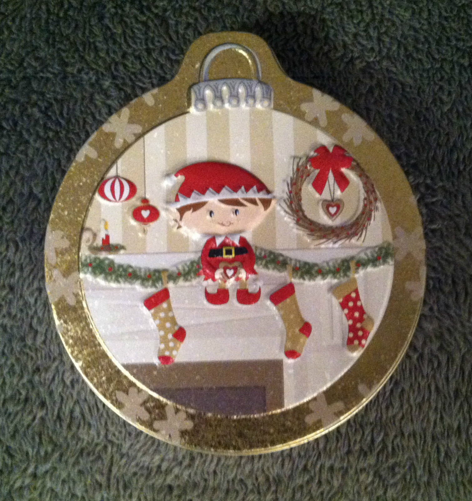 Original Gourmet Christmas Ornament Tin Elf Mantle Wreath Ornaments Stockings