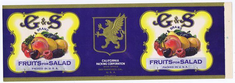 E&S fruits and salads, can label, California packing co. San Fransisco