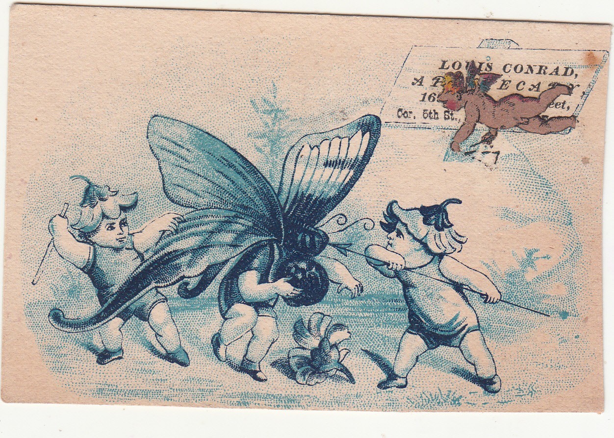 Louis Conrad Brooklyn E D 1600 Corn Cure Relief Nymphs Vict Card c1880s