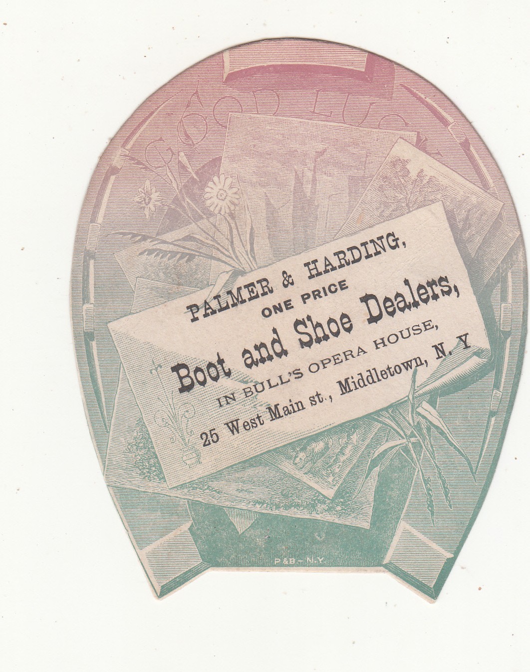Palmer & Harding Boots & Shoes Middletown NY Bull’s Opera House Vict Card c1880s