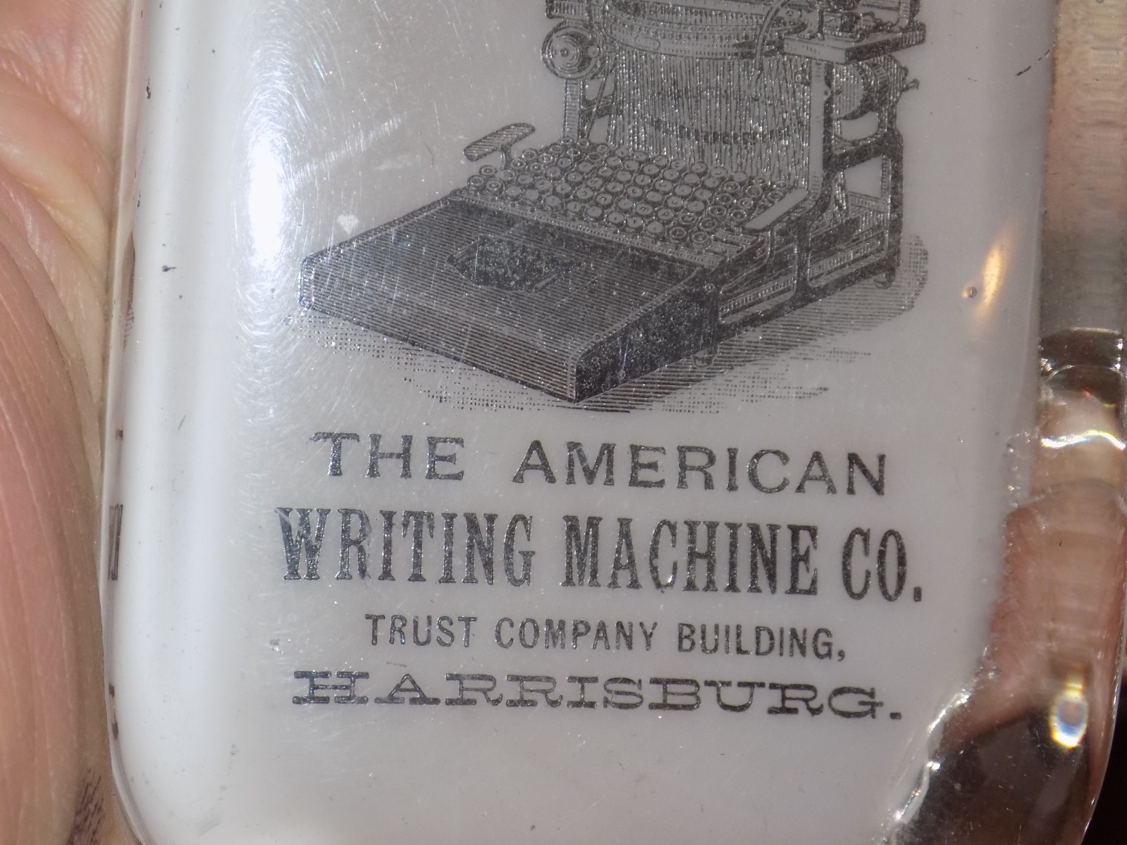 Vintage The Caligraph Typewriter Advertising Glass Paper Weight