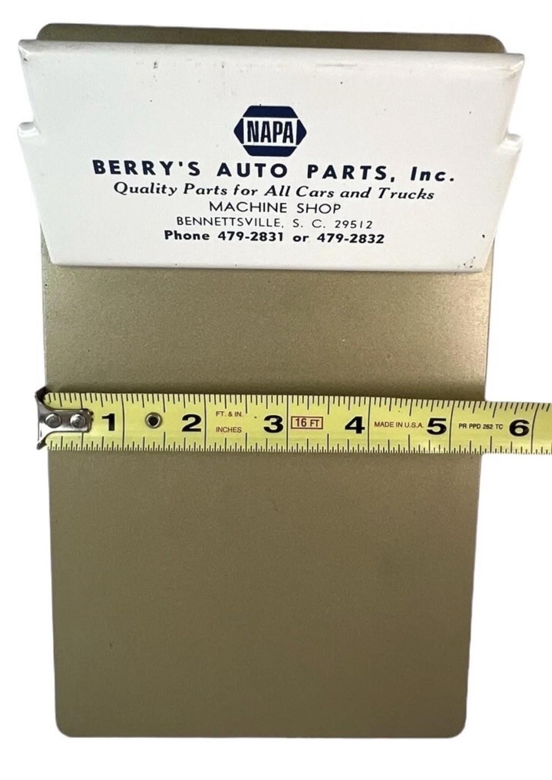 Berrys NAPA Auto Parts Clipboard Bennettsville SC Machine Shop Advertising Vtg