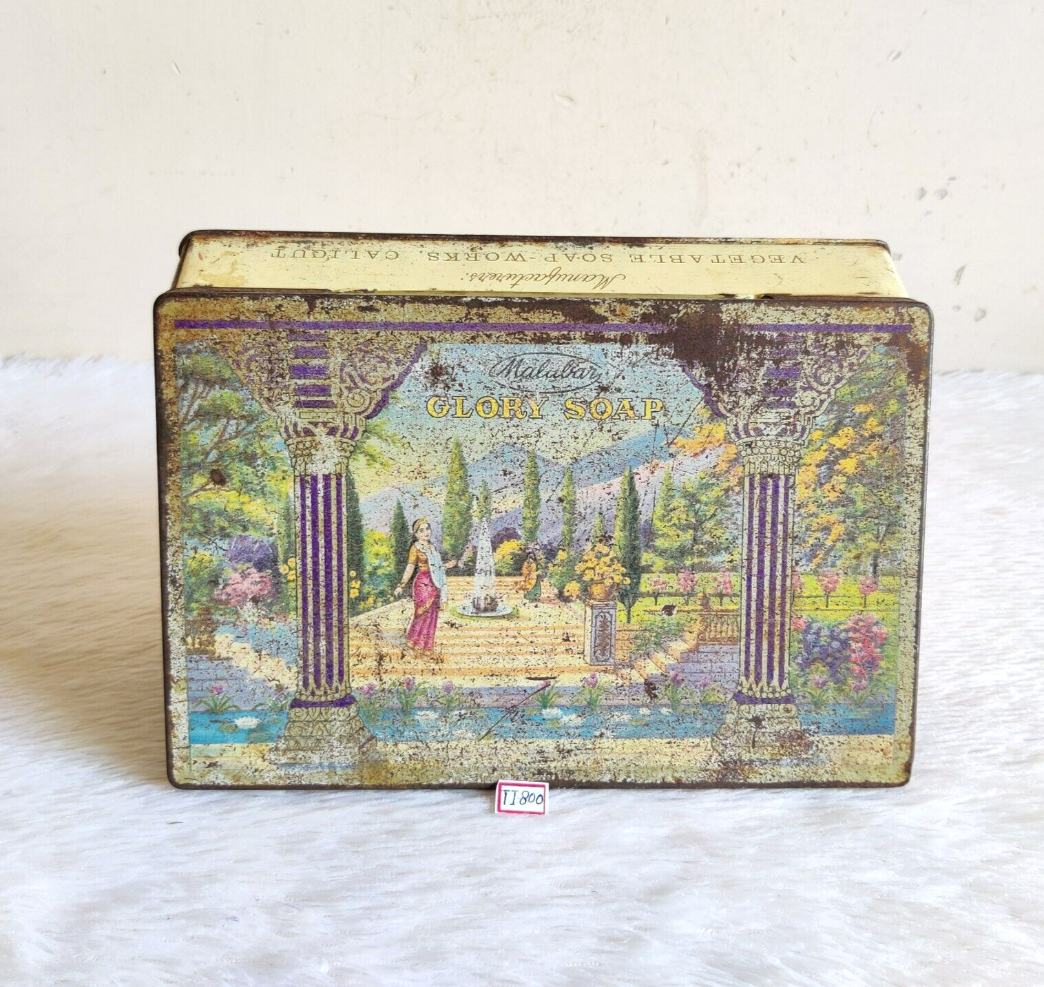 1940s Vintage Lady Graphics Malabar Glory Soap Litho Advertising Tin Box TI800