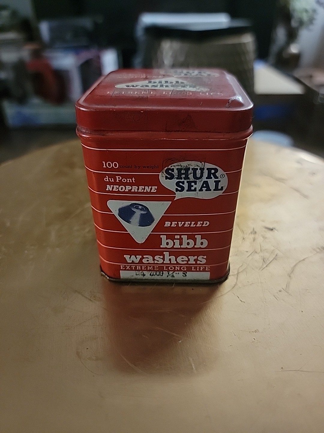 VINTAGE ADVERTISING TIN SHUR-SEAL BIBB WASHERS DUPONT NEOPRENE RED WHITE MWMKW