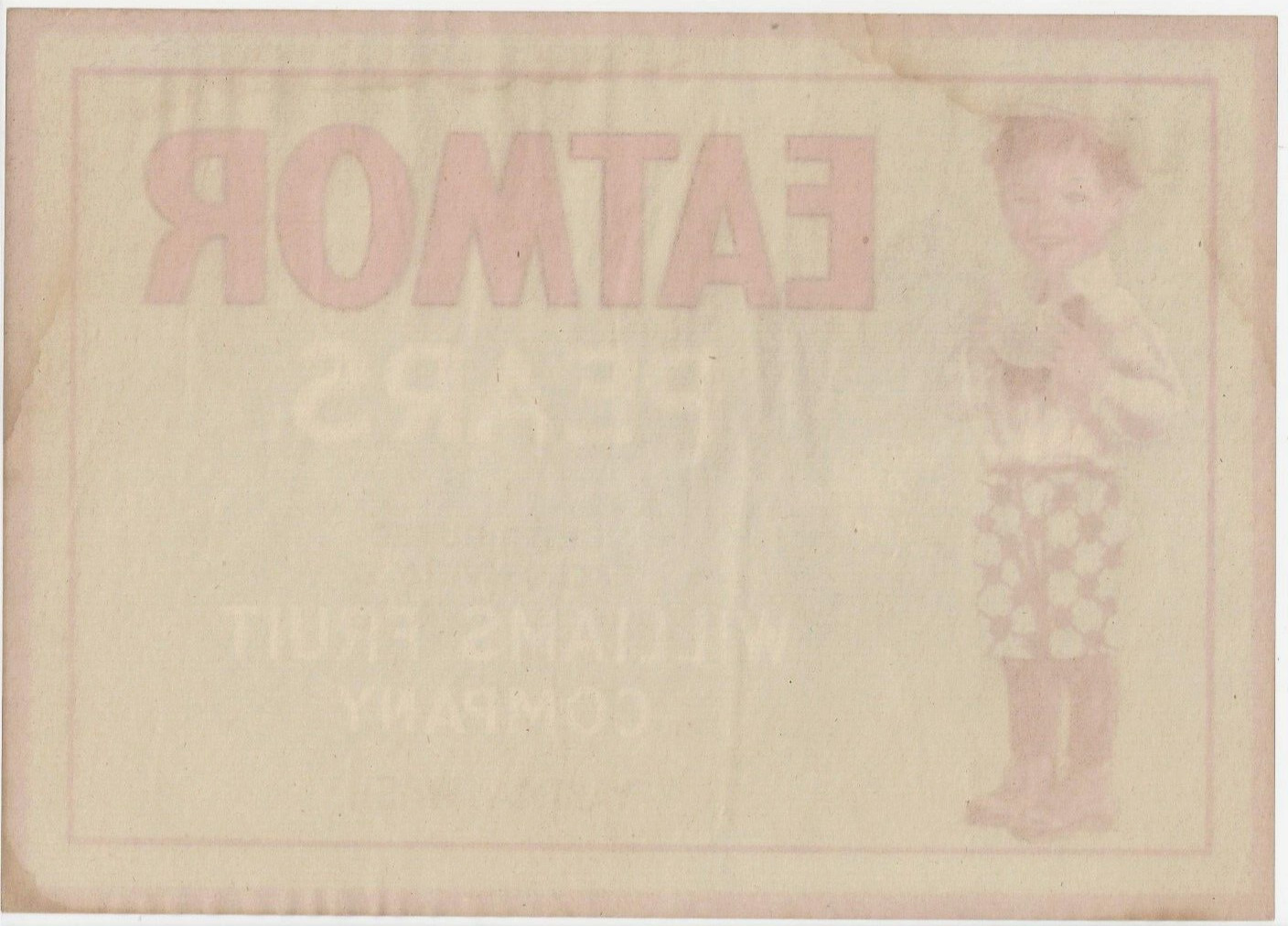 Original EATMOR pear crate label Yakima Wash Williams Fruit kid plaid knickers